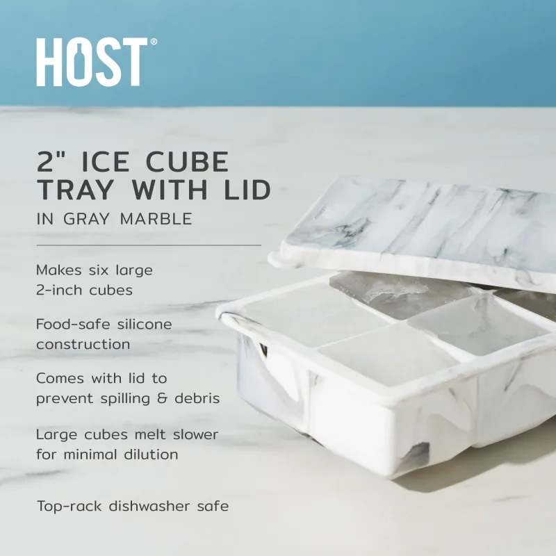 2" Ice Cube Tray with Lid in Gray Marble