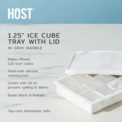 1.25" Ice Cube Tray with Lid in Gray Marble