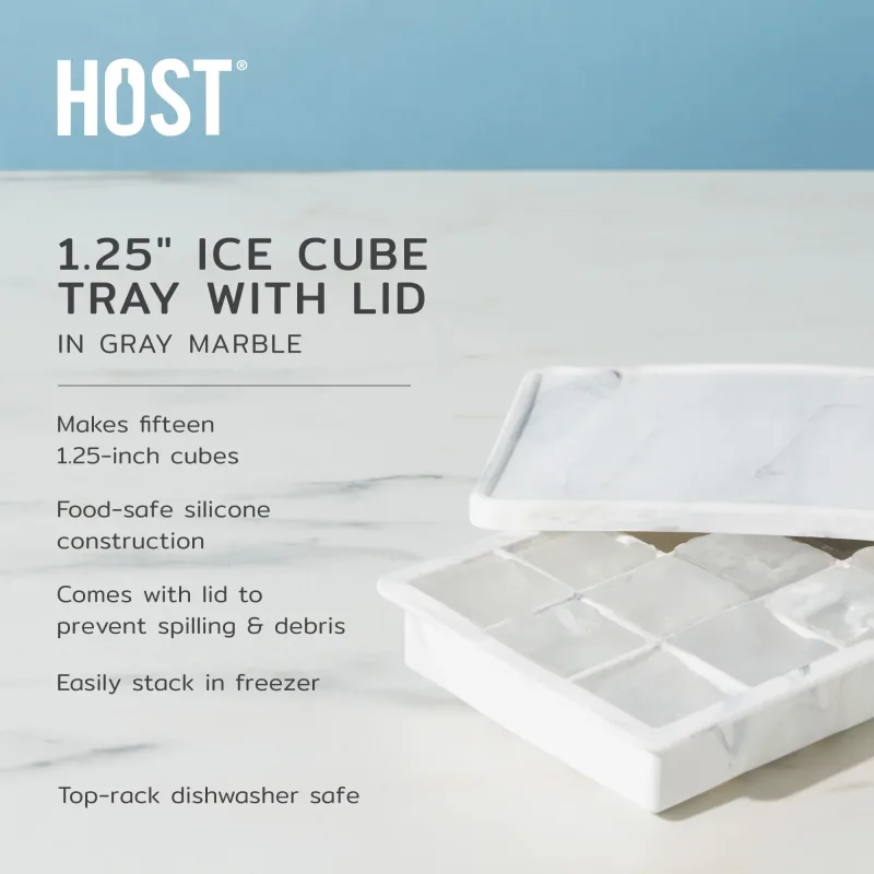 1.25" Ice Cube Tray with Lid in Gray Marble