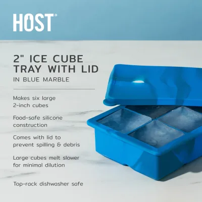 2" Ice Cube Tray with Lid in Blue Marble
