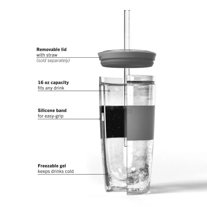 Vaso Tumbler FREEZE™ en gris con tapa y pajita