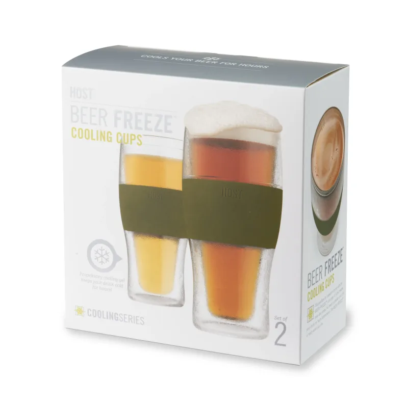 Beer FREEZE Cooling Cup in Olive, Set of 2