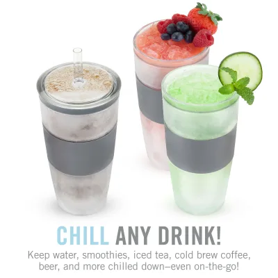 Vaso Tumbler FREEZE™ en gris con tapa y pajita