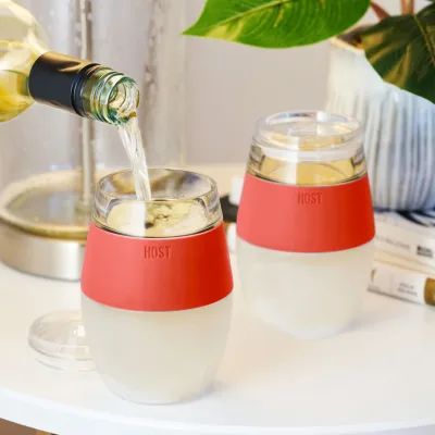 Wine FREEZE™ i korall med lock, 2-pack