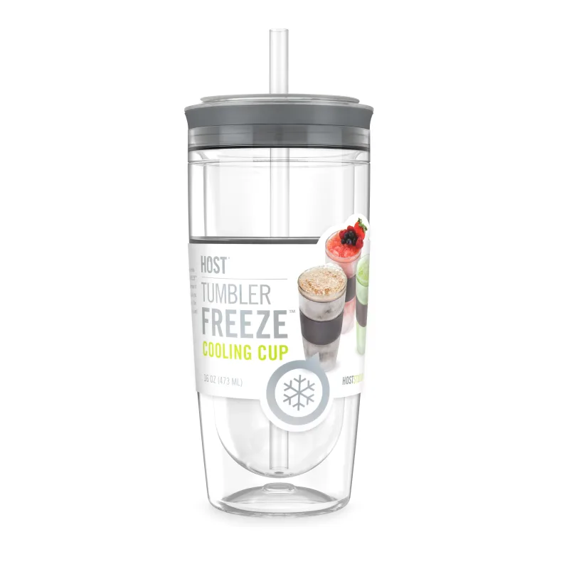Vaso Tumbler FREEZE™ en gris con tapa y pajita