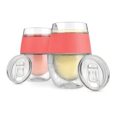 Wine FREEZE™ i korall med lock, 2-pack