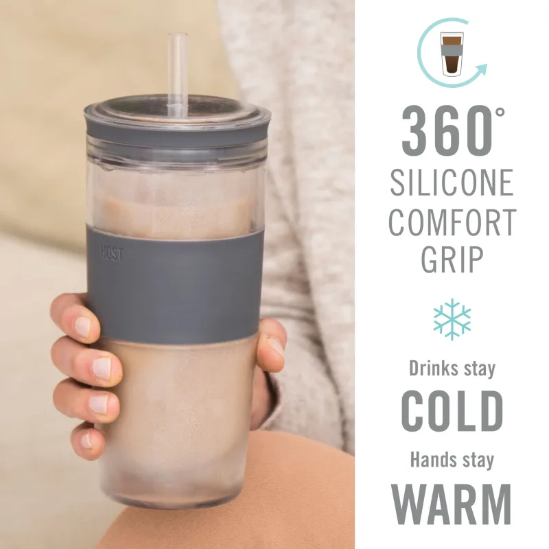 Vaso Tumbler FREEZE™ en gris con tapa y pajita