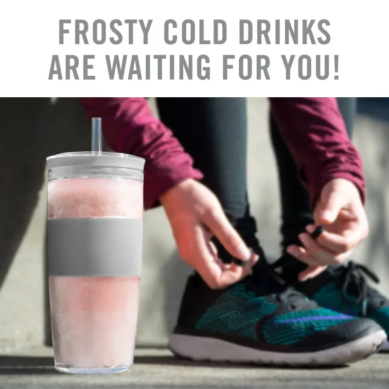 Vaso Tumbler FREEZE™ en gris con tapa y pajita