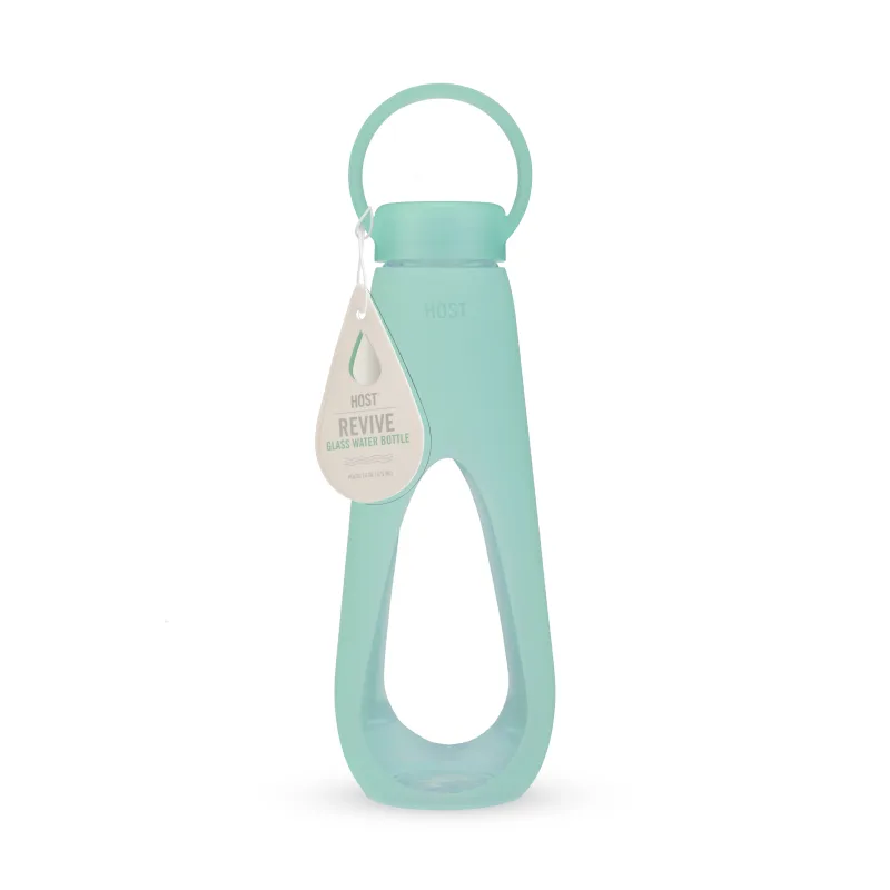 Bottiglia d'acqua in vetro con rivestimento in silicone in menta