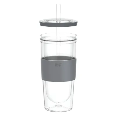 Vaso Tumbler FREEZE™ en gris con tapa y pajita