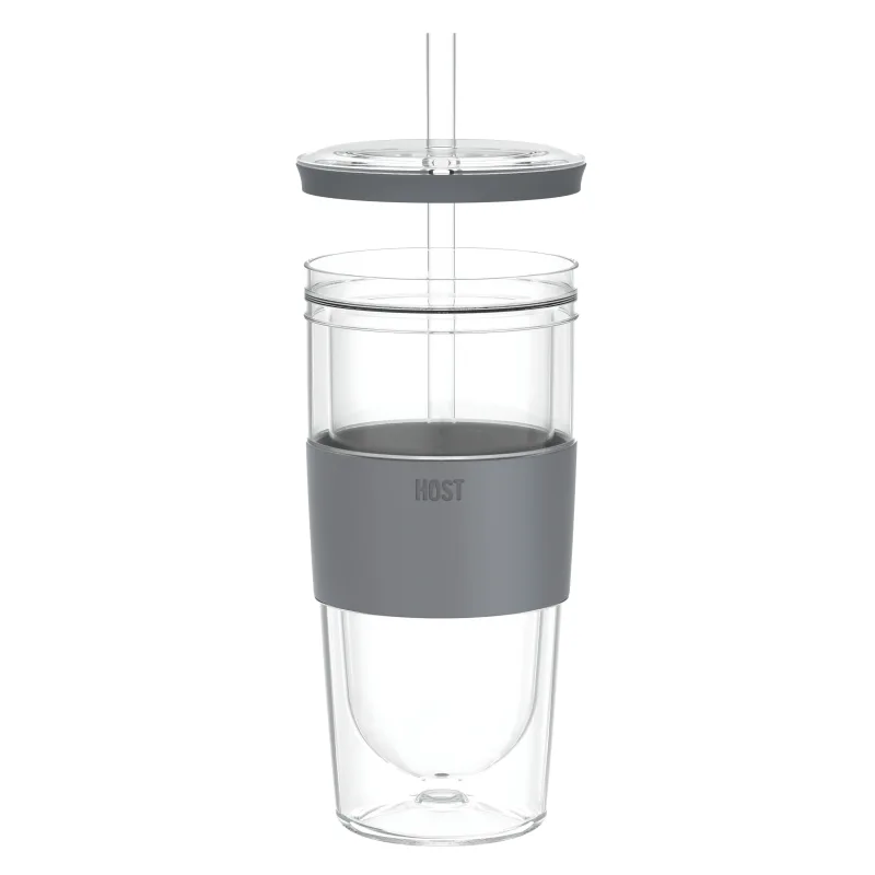 Vaso Tumbler FREEZE™ en gris con tapa y pajita